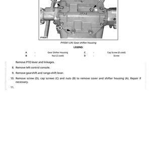 May include: Diagram of a gear shifter housing with labels A, B, C, and D. The image includes a legend identifying the parts: Gear Shifter Housing, Nut (2 used), Cap Screw (8 used), and Screw. Text instructions are also included.