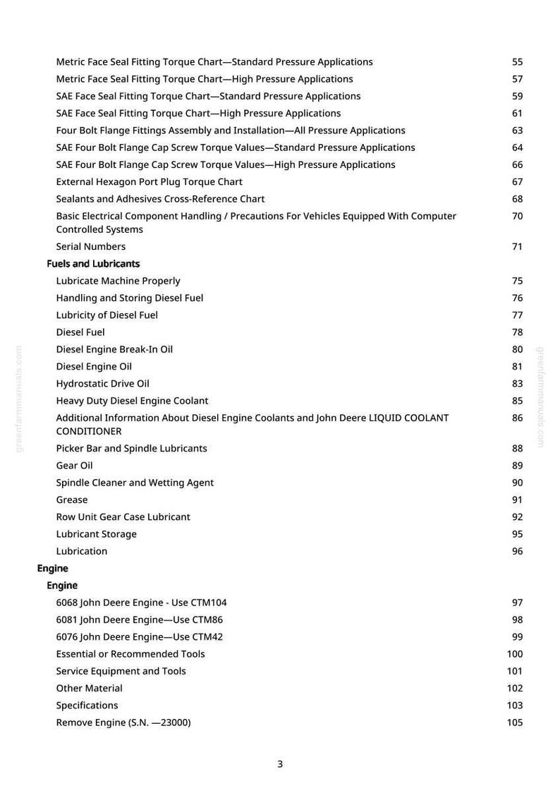 May include: A white page from a manual detailing engine-related topics, including fuels and lubricants. Key terms include "Diesel Engine Oil", "Lubrication", and "Engine". The page number is 3.