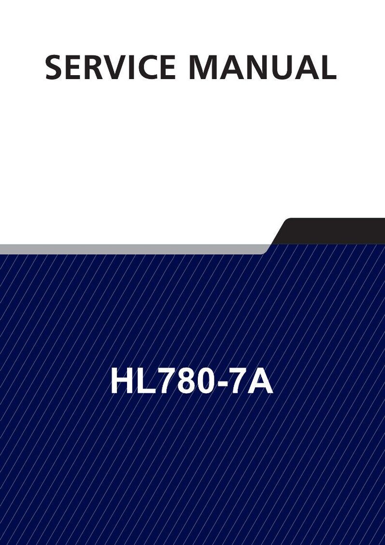 May include: A service manual cover with the text "SERVICE MANUAL" in bold, black letters at the top. Below, a dark blue background with white diagonal lines and the text "HL780-7A" in white.