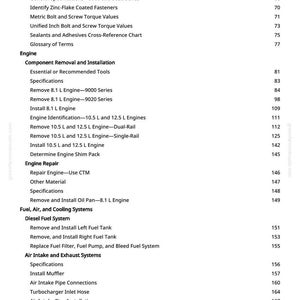 May include: A page from a manual with a table of contents. The text includes sections on engine repair, fuel systems, and air intake. The page number is 3.