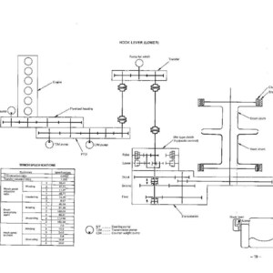 May include: Detailed engineering diagram of a winch system, featuring labeled components such as the engine, pumps, and hook lever. Includes a table with winch specifications and a schematic layout.