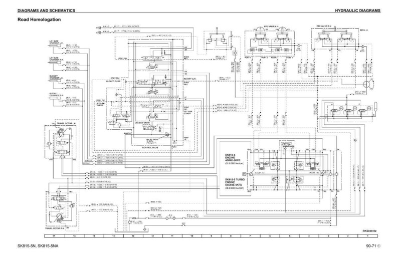 May include: A detailed technical diagram with the title "Diagrams and Schematics" and "Road Homologation." The image is a complex arrangement of lines, symbols, and text, likely representing a hydraulic system or similar engineering design.