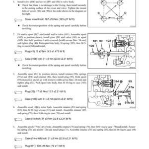 May include: Technical diagram detailing the disassembly and assembly of a control valve. Includes diagrams, torque specifications in Newton metres and pound-feet, and part numbers for various components.
