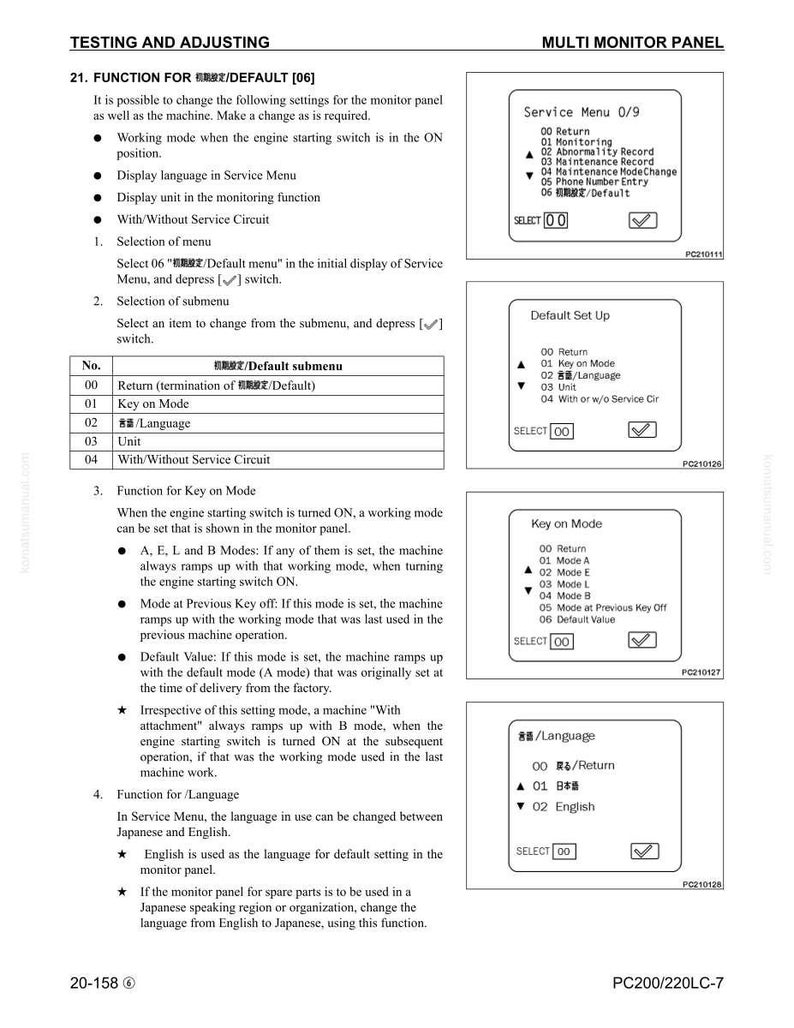 K&ouml;nnte beinhalten: Eine Seite aus einem Handbuch mit dem Titel &bdquo;Testen und Einstellen&ldquo; mit Diagrammen und Text zu einem Multi-Monitor-Panel. Der Text enth&auml;lt Anweisungen f&uuml;r Einstellungen, Funktionen und Sprachauswahl mit Optionen f&uuml;r Japanisch und Englisch.