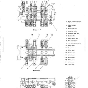 May include: Diagram of a control valve assembly, labeled with various components such as safety valves and suction valves. The image includes text indicating structure and function, and section views.