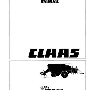 May include: A white repair manual with black text and illustrations. The top section features a wrench icon and the words "REPAIR MANUAL". The bottom section displays the word "CLAAS" and a silhouette of a CLAAS Quadrant 1200 machine.