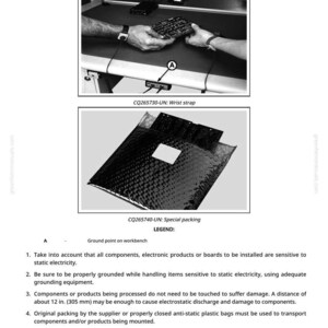 May include: Image from a manual about prevention. It shows a wrist strap and special packing. The text includes instructions about handling electronic components and preventing static electricity. The image also includes a diagram.