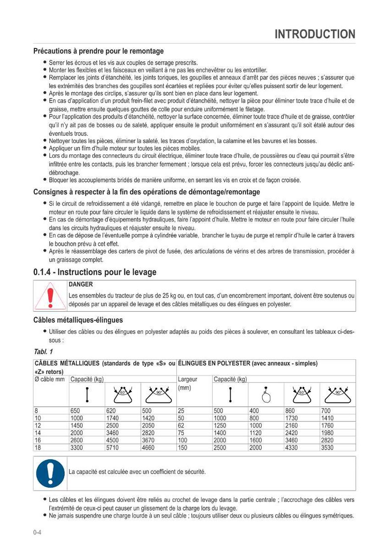 Pode incluir: Uma p&aacute;gina de um manual com o t&iacute;tulo "INTRODU&Ccedil;&Atilde;O" e instru&ccedil;&otilde;es de seguran&ccedil;a. Inclui tabelas com medi&ccedil;&otilde;es em quilogramas e mil&iacute;metros para cabos e lingas, juntamente com avisos de seguran&ccedil;a e diagramas.