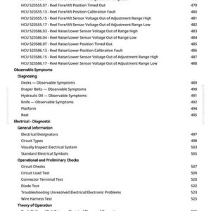 Peut inclure: Une page de manuel avec une table des mati&egrave;res. Le texte comprend des informations de diagnostic, des d&eacute;tails sur le syst&egrave;me &eacute;lectrique et des contr&ocirc;les op&eacute;rationnels. Le num&eacute;ro de page est 8.