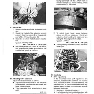 May include: A page from a manual detailing engine disassembly and assembly procedures. The image includes close-up views of engine components, diagrams, and text instructions for tasks like pushrod installation and valve clearance adjustment.