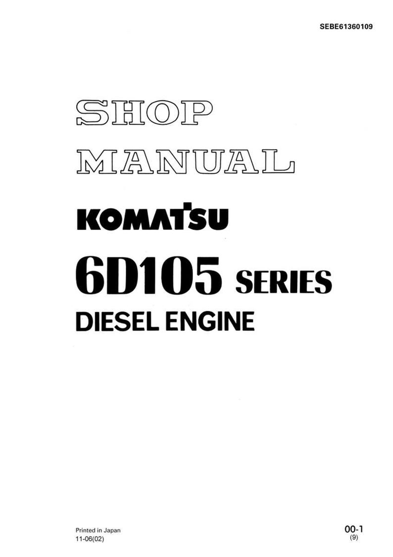 May include: A white page with the text "SHOP MANUAL" in a hollow font. Below, the text "KOMATSU 6D105 SERIES DIESEL ENGINE" is printed in a bold, black font. The document is printed in Japan.