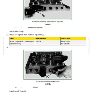 Puede incluir: Diagrama de componentes mec&aacute;nicos con instrucciones de texto. La imagen muestra una vista detallada de una pieza de m&aacute;quina con flechas que apuntan a &aacute;reas espec&iacute;ficas. El texto incluye "Main Pressure Regulator" y especificaciones de par.