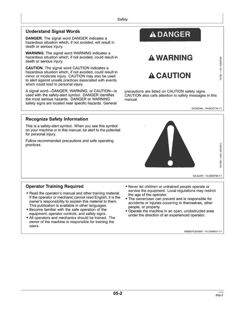 K&ouml;nnte beinhalten: Wei&szlig;es Dokument mit Sicherheitsinformationen, einschlie&szlig;lich Signalw&ouml;rtern wie GEFAHR, WARNUNG und VORSICHT. Es zeigt ein schwarzes Ausrufezeichen-Symbol und Text zur Bedienerschulung.