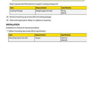 Puede incluir: Documento t&eacute;cnico con una tabla amarilla y blanca. La tabla enumera el peso de un paquete de refrigeraci&oacute;n como 95 kg. El documento tambi&eacute;n incluye una advertencia sobre lesiones y instrucciones de instalaci&oacute;n.