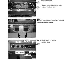 以下が含まれることがあります： 車両のファンシステムを示す白黒図。ファン、エアコン、関連部品が含まれています。ロータリースイッチやシールなどの部品をテキストラベルで識別。図はFarmer 300 Ci用です。