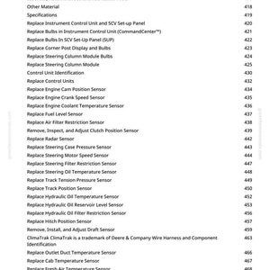 May include: A white page from a manual with a list of vehicle component replacement instructions. The text includes items like sensors, bulbs, and control units, with page numbers on the right.