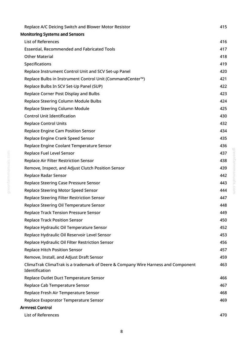 May include: A white page from a manual with a list of vehicle component replacement instructions. The text includes items like sensors, bulbs, and control units, with page numbers on the right.