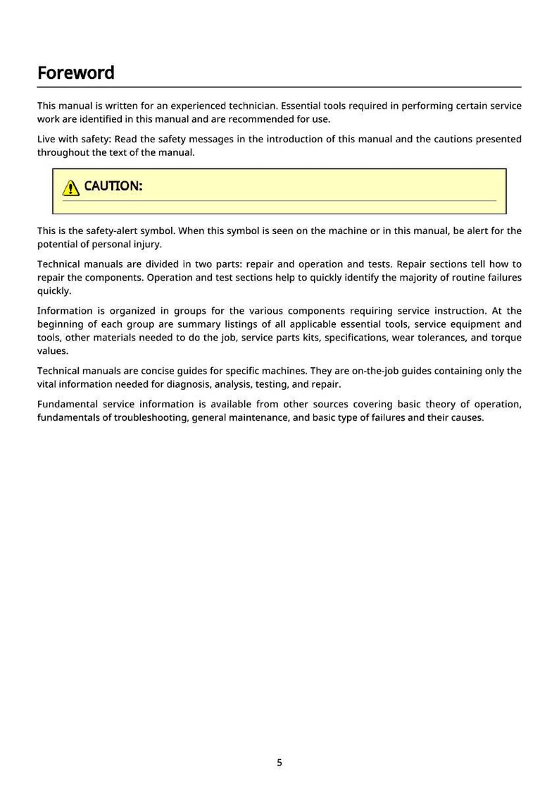Puede incluir: P&aacute;gina de un manual t&eacute;cnico con el encabezado &laquo;Prefacio&raquo;. El texto incluye advertencias de seguridad e instrucciones para t&eacute;cnicos experimentados. Se ve un cuadro amarillo con un s&iacute;mbolo de precauci&oacute;n.