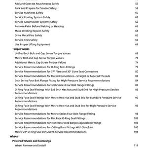 Puede incluir: Una p&aacute;gina de manual con una tabla de contenidos. Los temas incluyen procedimientos de seguridad, valores de par y recomendaciones de servicio para varios accesorios y componentes. El n&uacute;mero de p&aacute;gina es 3.