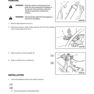 Puede incluir: Diagrama que ilustra el desmontaje y montaje de una electrov&aacute;lvula de freno de estacionamiento y un presostato. La imagen incluye pasos numerados para la extracci&oacute;n y la instalaci&oacute;n, con advertencias y etiquetas de componentes. El texto incluye "EXTRACCI&Oacute;N" e "INSTALACI&Oacute;N".