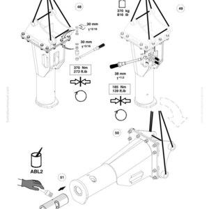 May include: Technical diagram showing mechanical components with measurements in mm and kg. The diagram includes a warning symbol, torque specifications, and the text "ABL2".