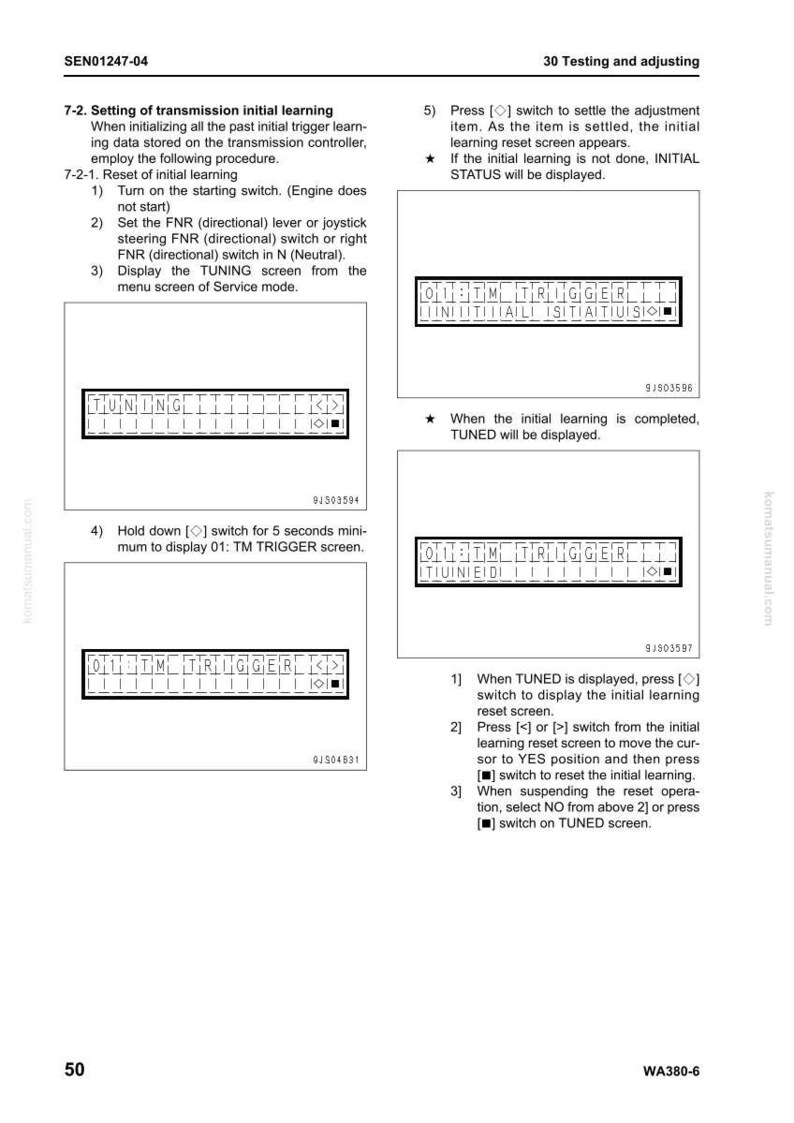 K&ouml;nnte beinhalten: Seite eines technischen Handbuchs mit Diagrammen und Anweisungen zum Einstellen und Anpassen eines Getriebes. Das Bild enth&auml;lt Text, Diagramme und einen Screenshot mit den W&ouml;rtern "TUNING" und "TM TRIGGER".