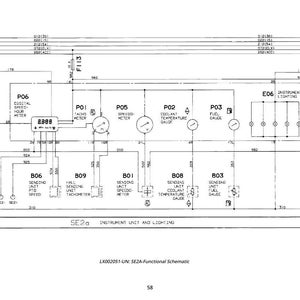 May include: Schematic diagram of an instrument unit and lighting system. The diagram includes a digital speed-hour meter, tachometer, speedometer, coolant temperature gauge, and fuel gauge. Text includes "SE2a INSTRUMENT UNIT AND LIGHTING".