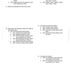 May include: A detailed diagram from a manual, labeled "50 Disassembly and assembly." It lists procedures for disconnecting hoses and removing wiring from a control valve. Includes band colors and valve descriptions.