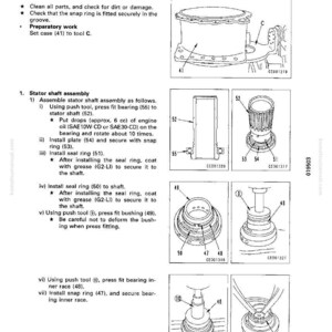 Puede incluir: Diagrama de montaje del convertidor de par con instrucciones detalladas e ilustraciones. Incluye pasos para el montaje del eje del estator y la instalaci&oacute;n del anillo de sellado. Medidas en unidades m&eacute;tricas.