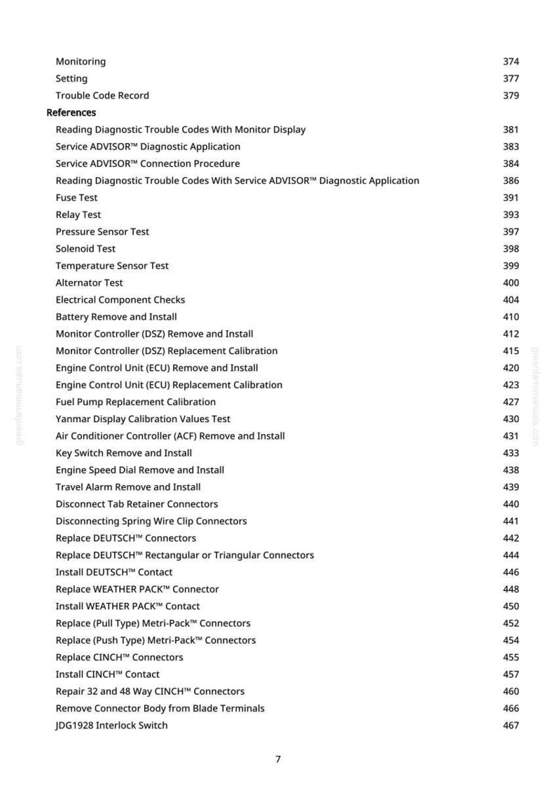 May include: A white page with a list of technical terms and corresponding page numbers. The list includes terms like "Reading Diagnostic Trouble Codes," "Fuse Test," and "Engine Control Unit (ECU)."
