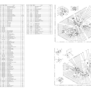 K&ouml;nnte beinhalten: Ein detailliertes technisches Diagramm mit mehreren Ansichten, das komplexe Strichzeichnungen und Anmerkungen enth&auml;lt. Das Diagramm enth&auml;lt eine Teileliste mit zahlreichen Eintr&auml;gen, wahrscheinlich f&uuml;r Maschinen oder mechanische Komponenten. Die Gesamtpr&auml;sentation ist in Schwarzwei&szlig; gehalten.