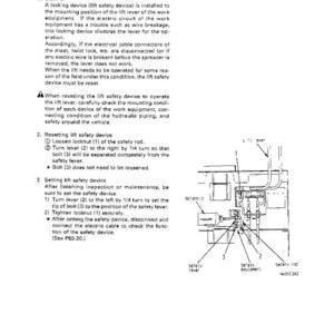 May include: Diagram of a lift safety device with labels and instructions. The image includes a diagram of the device with numbered components and text describing the removal and installation process.