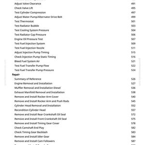 Pode incluir: Uma p&aacute;gina branca com uma lista de procedimentos de repara&ccedil;&atilde;o autom&oacute;vel e os seus n&uacute;meros de p&aacute;gina. O texto inclui termos como "Teste de press&atilde;o do &oacute;leo do motor" e "Remo&ccedil;&atilde;o e instala&ccedil;&atilde;o da cabe&ccedil;a do cilindro".