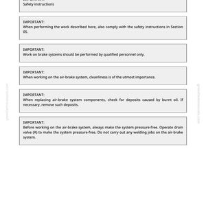 May include: A white document titled "Air-Brake System - Safety Instructions" with safety guidelines. Text includes instructions on safety, qualified personnel, cleanliness, and system pressure. The document is from greenfarmmanuals.com.
