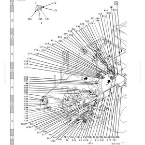 May include: Diagram of connector types and mounting locations for troubleshooting. The image is a detailed technical illustration with numerous lines, labels, and component identifiers, including letters and numbers.