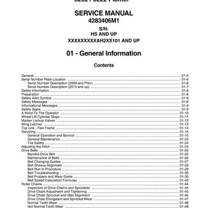Puede incluir: Un manual de servicio para la sembradora Massey Ferguson 8202/8222. La portada muestra el t&iacute;tulo, la informaci&oacute;n del modelo y una tabla de contenidos. El manual incluye secciones sobre informaci&oacute;n general, servicio y mantenimiento.