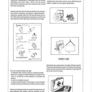 May include: A page from a safety manual with the title "Tools and Equipment" and illustrations of tools and machinery. The text advises on safe practices and first aid procedures.