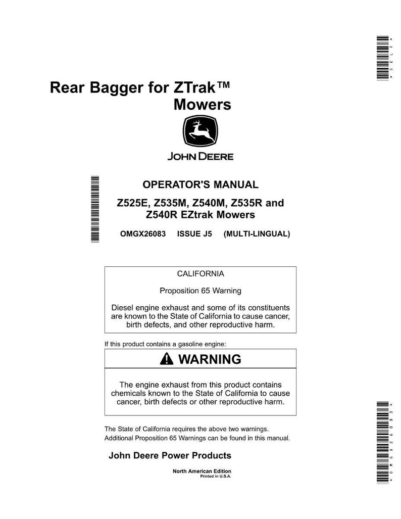 May include: White operator's manual for ZTrak mowers, featuring the John Deere logo. The manual includes warnings about diesel engine exhaust and gasoline engine exhaust, as required by California's Proposition 65.