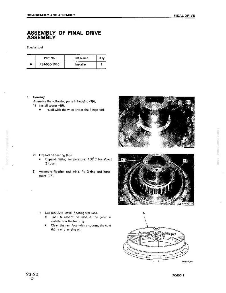 May include: A technical diagram titled "ASSEMBLY OF FINAL DRIVE ASSEMBLY" with detailed instructions and illustrations. The diagram includes part numbers, part names, and assembly steps, with a focus on mechanical components and their installation.