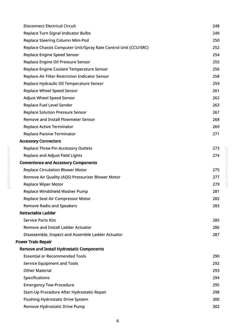 May include: A page from a manual with a list of automotive repair procedures. The text includes items like "Replace Engine Oil Pressure Sensor" and "Remove Radio and Speakers". The page numbers are visible on the right.