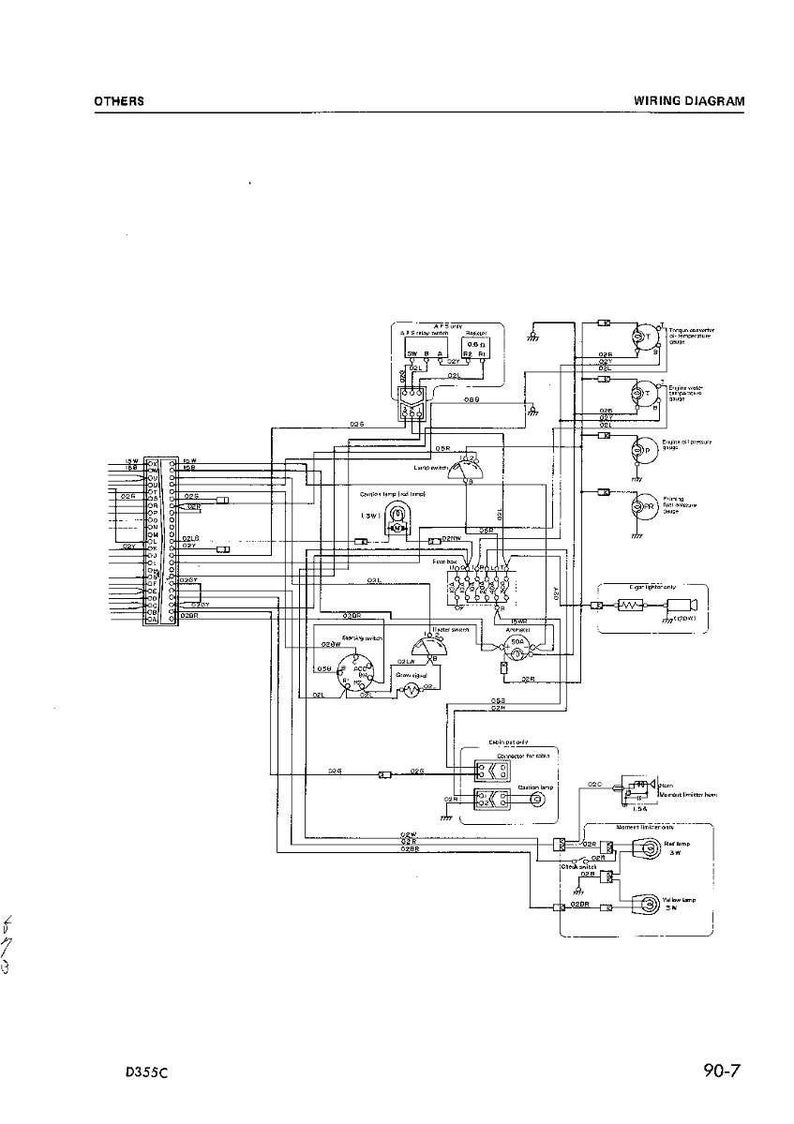 K&ouml;nnte beinhalten: Ein schwarz-wei&szlig; Schaltplan mit den Texten "OTHERS" und "WIRING DIAGRAM". Das Diagramm zeigt elektrische Schaltkreise mit verschiedenen Komponenten, Linien und Beschriftungen. Am unteren Rand des Bildes stehen "D355C" und "90-7".