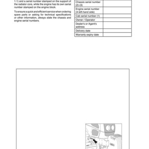K&ouml;nnte beinhalten: Eine Seite aus einem Handbuch mit dem Titel &bdquo;Traktoridentifizierung&ldquo;. Der Text erkl&auml;rt, wie man einen Traktor anhand eines Typenschilds und Seriennummern identifiziert. Enth&auml;lt eine Diagramm eines Traktors.