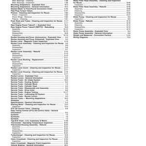 May include: Index page from a manual, listing various automotive repair topics. Includes sections on engine components, filters, and general information, with page numbers for reference.