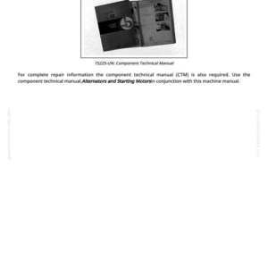 May include: The image shows a manual titled "Alternator/Regulator Repair - Use CTM." The manual is open, revealing diagrams and text. The text "TS225-UN: Component Technical Manual" is visible. The manual is for Alternators and Starting Motors.