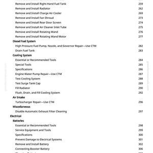 May include: A page from a manual with a list of automotive repair procedures, including Diesel Exhaust Fluid (DEF) system maintenance, cooling system checks, and electrical system procedures. The page number is 5.