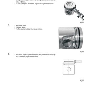 May include: Technical diagram with instructions for piston maintenance. Includes images of a piston with a tool, a single piston, and a diagram. Text in French includes steps for inspection and measurement.