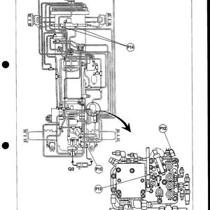 Op de afbeelding: Diagram van een hydraulisch systeem voor 6100 Series Tractoren. Het diagram toont de hydrauliek met gesloten centrum met diverse componenten gelabeld P12, P13, P14, P15 en Q3. De tekst "Hydraulics - Closed centre" is inbegrepen.