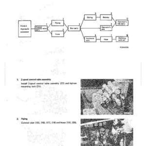 Puede incluir: Diagrama de montaje de un conjunto de v&aacute;lvula de control de 2 carretes, con etiquetas para componentes como tuber&iacute;as, cableado y dep&oacute;sito hidr&aacute;ulico. Incluye instrucciones de montaje.