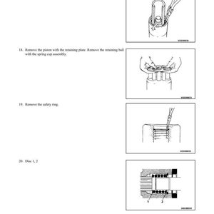 May include: Diagram of an all-wheel-drive pump disassembly and assembly process. The image includes detailed illustrations of removing rings, safety rings, pistons, and discs. Text includes instructions and part numbers.