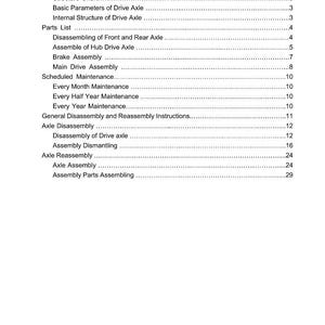 Pu&ograve; includere: Una pagina bianca con il titolo "SOMMARIO" in alto. La pagina elenca varie sezioni tra cui "Descrizione della generazione", "Diagramma della struttura" e "Assemblaggio dell'asse". Il documento &egrave; etichettato come "Assale anteriore" in basso.